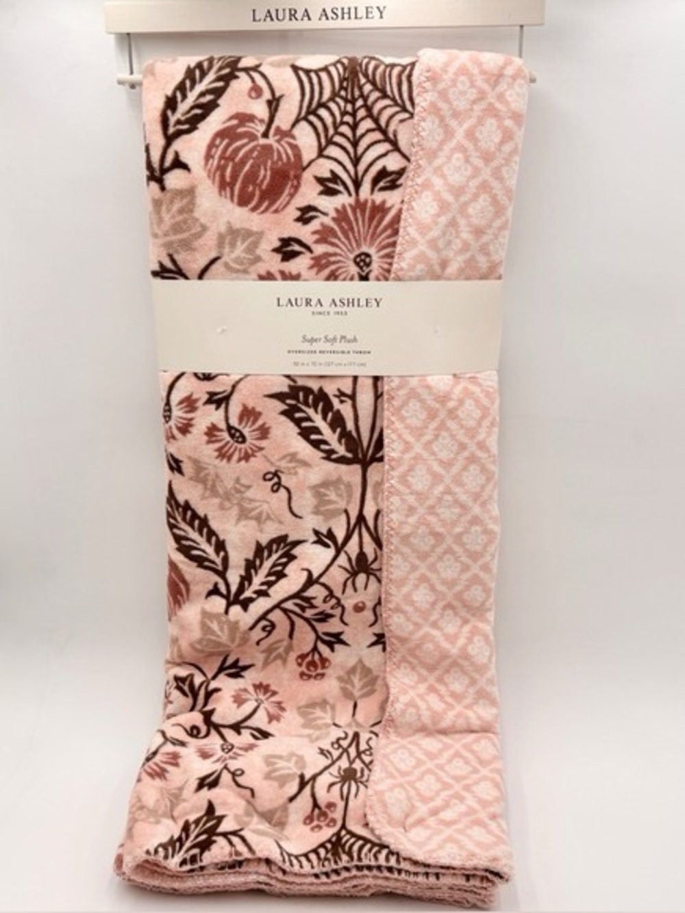 Laura Ashley Pink and Brown Floral Plush Throw
